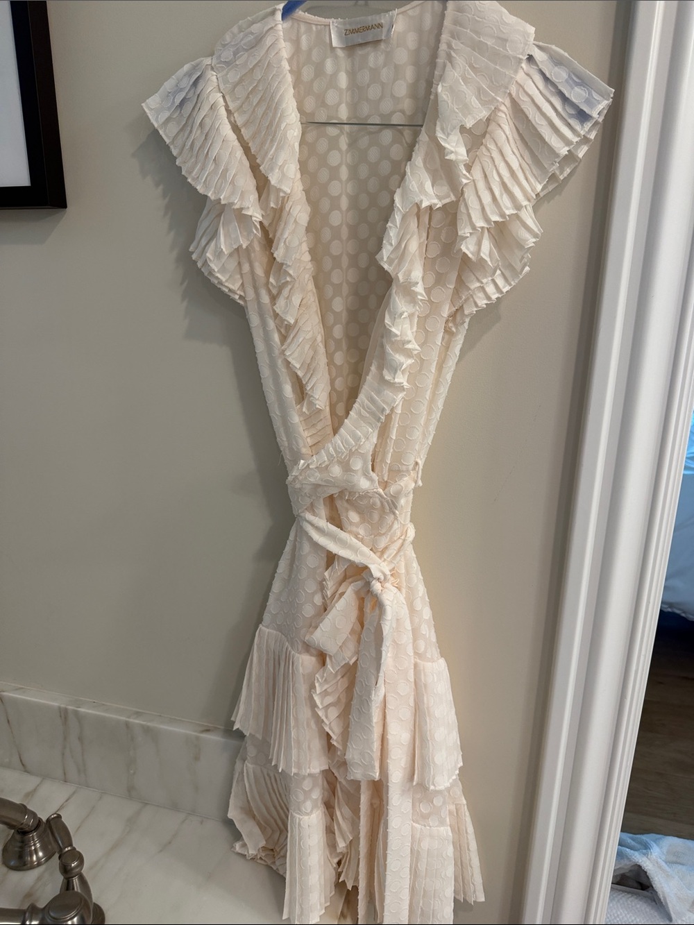 Zimmermann Cream Ruffle Wrap Midi Dress